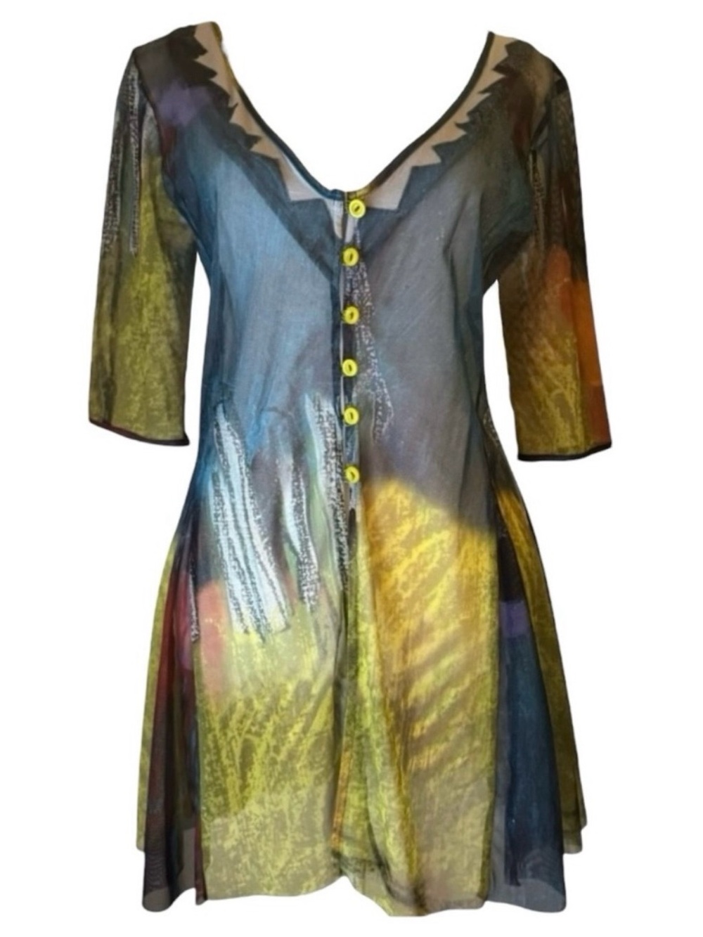 Aventures des Toiles Sheer Artistic Mesh Tunic Multicolor Abstract Print Size 8
